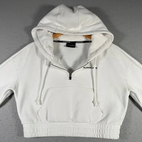 Alphalete White Cropped Quarter Zip Hoodie Sweatshirt Athletic Small Comfort Gym - Picture 4 of 14